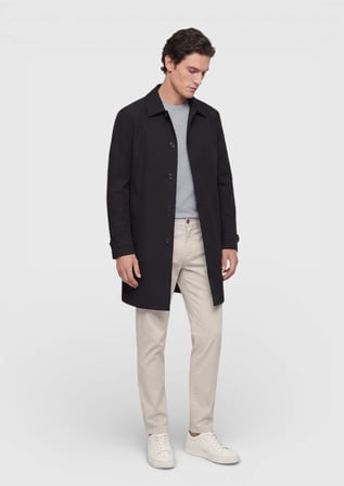 Siyah Regular Fit Gömlek Yaka Casual Teknik Pardösü
