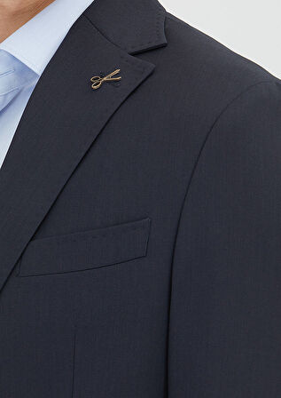 Koyu Lacivert Çizgili Zeroweight Slim Fit %100 Yün Takım Elbise