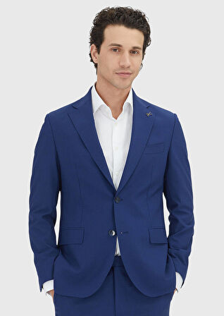 Mavi Çizgili Zeroweight Slim Fit Yün Karışımlı Takım Elbise