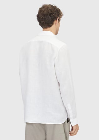 Beyaz Düz Casual Fit Uzun Dokuma Casual %100 Keten Gömlek