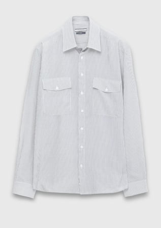 Açık Vizon Çizgili Regular Fit Uzun Dokuma Casual Gömlek