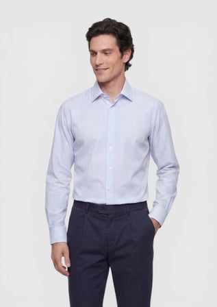 Mavi Çizgili Regular Fit Uzun Dokuma Klasik %100 Pamuk Gömlek