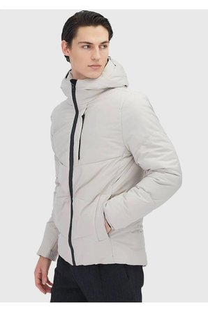 Bej Regular Fit Kapüşonlu Casual Dokuma Mont