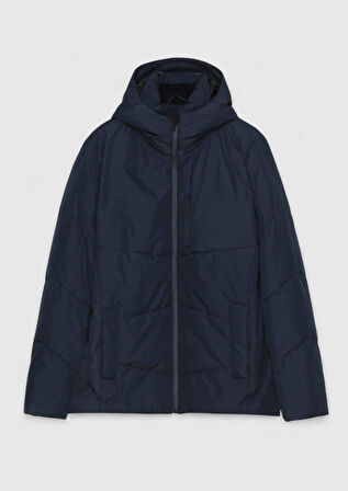 Lacivert Regular Fit Kapüşonlu Casual Dokuma Mont