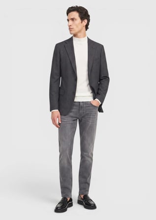 Siyah Desenli Regular Fit %100 Yün Ceket