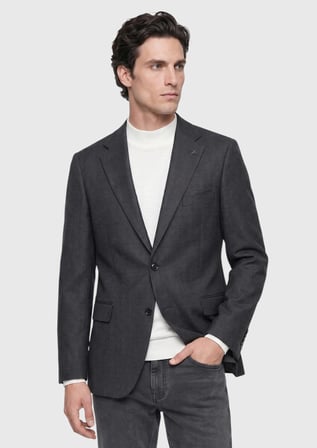 Siyah Desenli Regular Fit %100 Yün Ceket