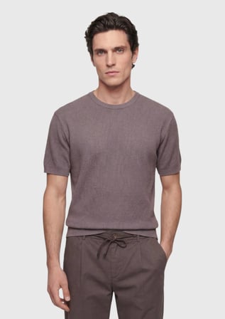 Mürdüm Jakarlı %100 Pamuk T-Shirt