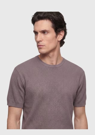 Mürdüm Jakarlı %100 Pamuk T-Shirt