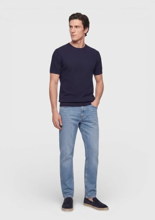 Lacivert Jakarlı %100 Pamuk T-Shirt