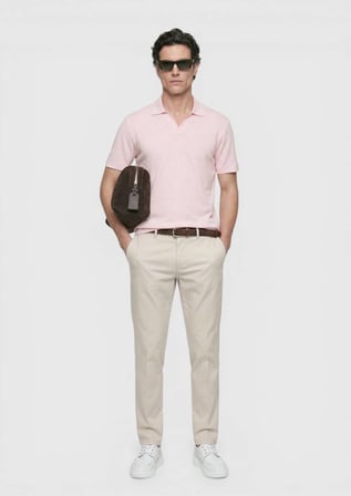 Pembe Düz %100 Keten T-Shirt