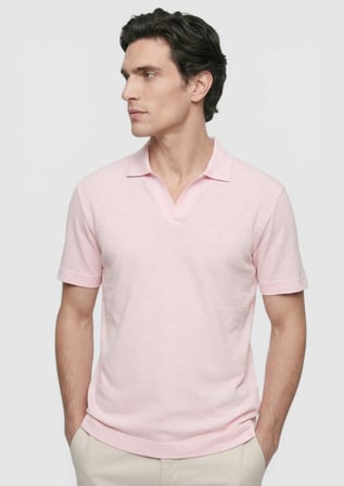 Pembe Düz %100 Keten T-Shirt