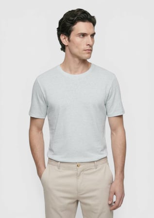 Gri Düz %100 Keten T-Shirt