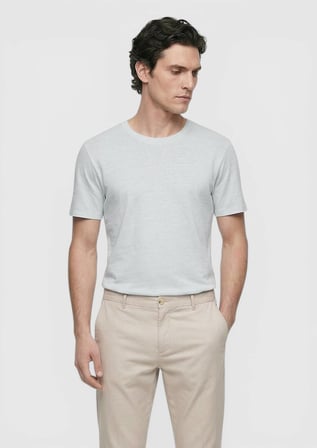 Gri Düz %100 Keten T-Shirt