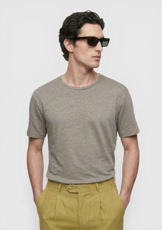 Vizon Düz %100 Keten T-Shirt