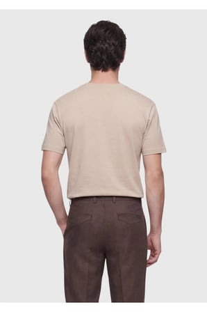 Bej Düz %100 Pamuk T-Shirt