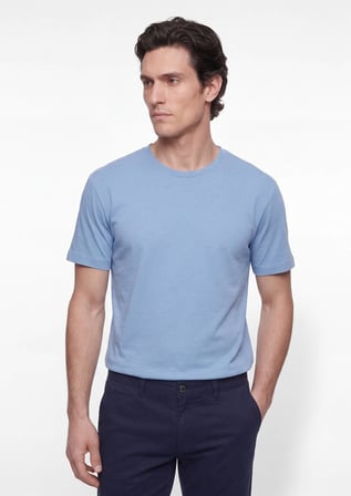 Mavi Düz %100 Pamuk T-Shirt