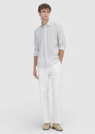 Gri Çizgili Regular Fit Uzun Dokuma Casual %100 Pamuk Gömlek