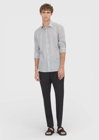 Siyah Çizgili Casual Fit Uzun Dokuma Casual Pamuk Karışımlı Gömlek