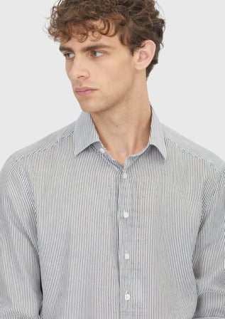 Siyah Çizgili Casual Fit Uzun Dokuma Casual Pamuk Karışımlı Gömlek