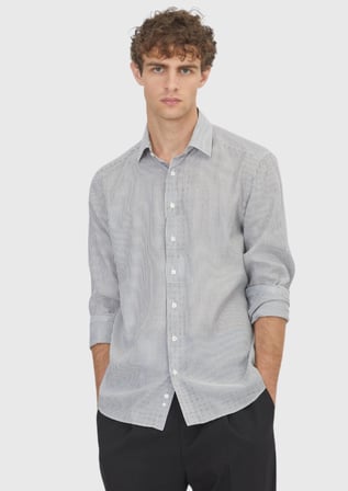 Siyah Çizgili Casual Fit Uzun Dokuma Casual Pamuk Karışımlı Gömlek