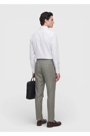 Ekru Çizgili Casual Fit Uzun Dokuma Casual Pamuk Karışımlı Gömlek