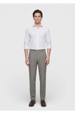 Ekru Çizgili Casual Fit Uzun Dokuma Casual Pamuk Karışımlı Gömlek