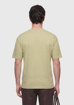 Yağ Yeşili Düz Pamuk Karışımlı T-Shirt