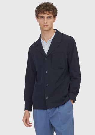 Lacivert Çizgili Casual Fit Uzun Dokuma Overshırt