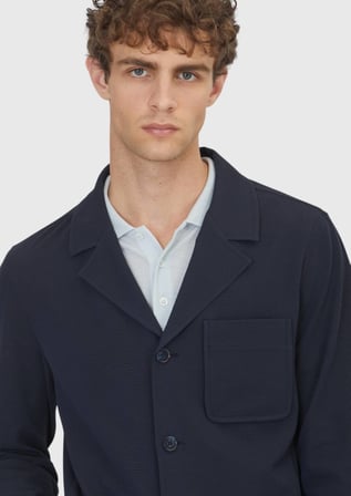 Lacivert Çizgili Casual Fit Uzun Dokuma Overshırt