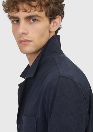 Lacivert Çizgili Casual Fit Uzun Dokuma Overshırt