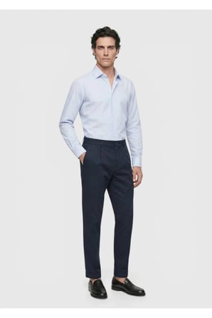 Lacivert Düz Dokuma Jogging Fit Casual İpek Karışımlı Pantolon