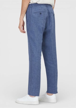 Lacivert Çizgili Dokuma Jogging Fit Casual %100 Keten Pantolon