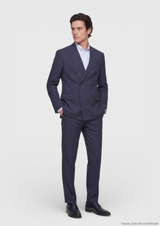 Açık Lacivert Düz Zeroweight Slim Fit İpek Karışımlı Takım Elbise