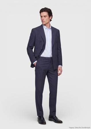 Açık Lacivert Düz Zeroweight Slim Fit İpek Karışımlı Takım Elbise