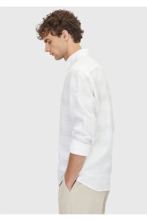 Beyaz Düz Regular Fit Uzun Dokuma Casual %100 Keten Gömlek