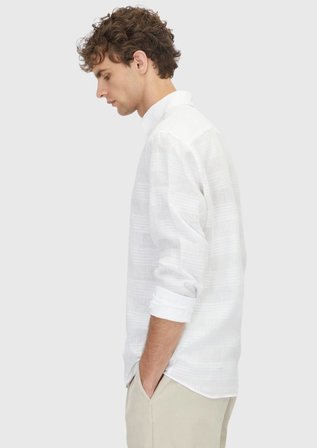 Beyaz Düz Regular Fit Uzun Dokuma Casual %100 Keten Gömlek
