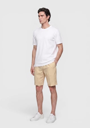 Açık Sarı Düz Casual Fit Casual Keten Karışımlı Bermuda