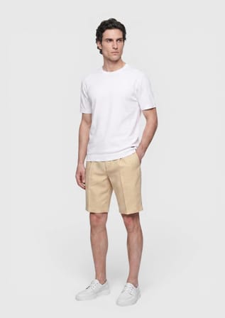 Açık Sarı Düz Casual Fit Casual Keten Karışımlı Bermuda