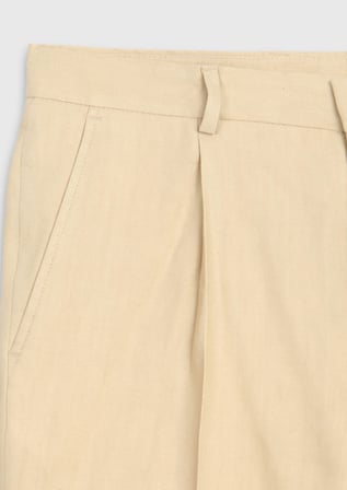 Açık Sarı Düz Casual Fit Casual Keten Karışımlı Bermuda