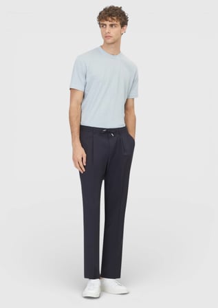 Koyu Lacivert Düz Dokuma Jogging Fit Casual Yün Karışımlı Pantolon