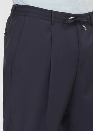 Koyu Lacivert Düz Dokuma Jogging Fit Casual Yün Karışımlı Pantolon