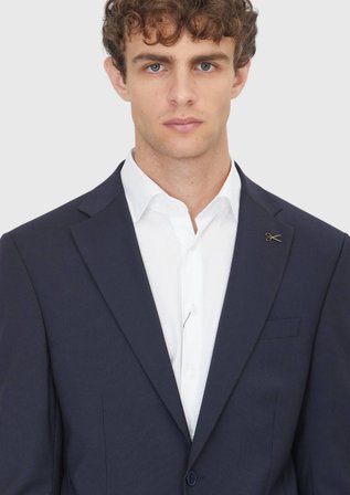 Lacivert Çizgili Modern Fit Yün Karışımlı Takım Elbise