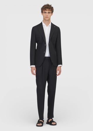 Siyah Düz Zeroweight Slim Fit Keten Karışımlı Takım Elbise