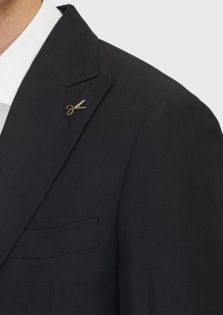 Siyah Düz Zeroweight Slim Fit Keten Karışımlı Takım Elbise