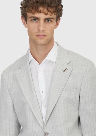 Açık Gri Çizgili Zeroweight Slim Fit Yün Karışımlı Takım Elbise