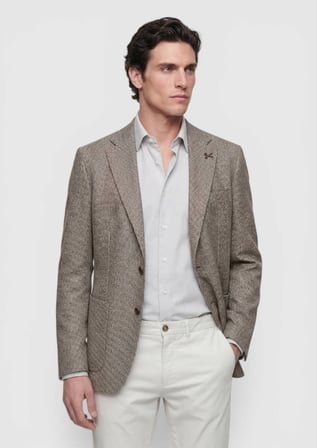 Açık Kahve Desenli Zeroweight Slim Fit Pamuk Karışımlı Ceket