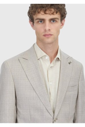 Bej Desenli Zeroweight Slim Fit İpek Karışımlı Ceket
