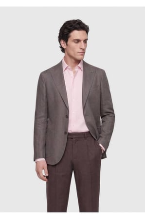 Açık Kahve Düz Zeroweight Slim Fit Keten Karışımlı Ceket