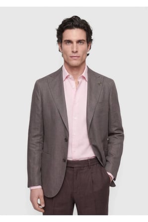 Açık Kahve Düz Zeroweight Slim Fit Keten Karışımlı Ceket