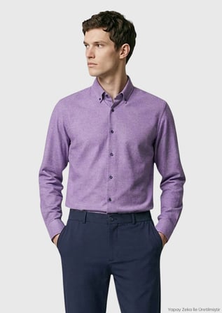 Mor Düz Regular Fit Uzun Dokuma Casual %100 Pamuk Gömlek